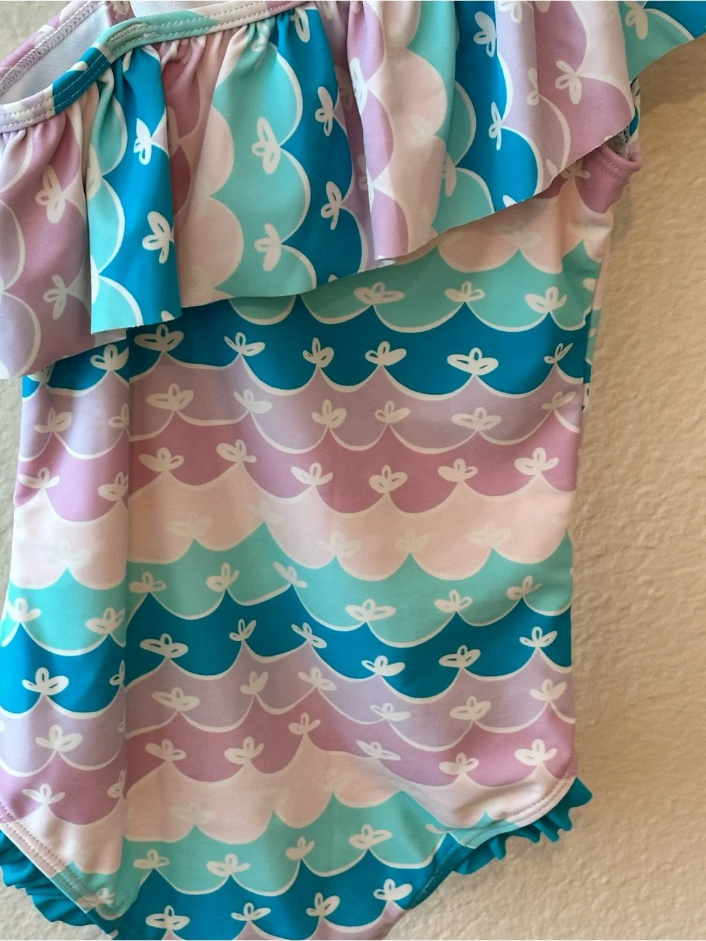 Girls One-Shoulder Ruffle Butts Swimsuit - Pastel Blue & Lilac Mermaid